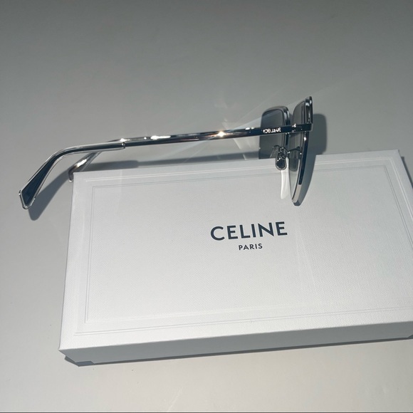 Celine 58mm Geometric Silver & Grey Sunglasses New W/ Box, Case & Cleaning Cloth - Picture 7 of 16